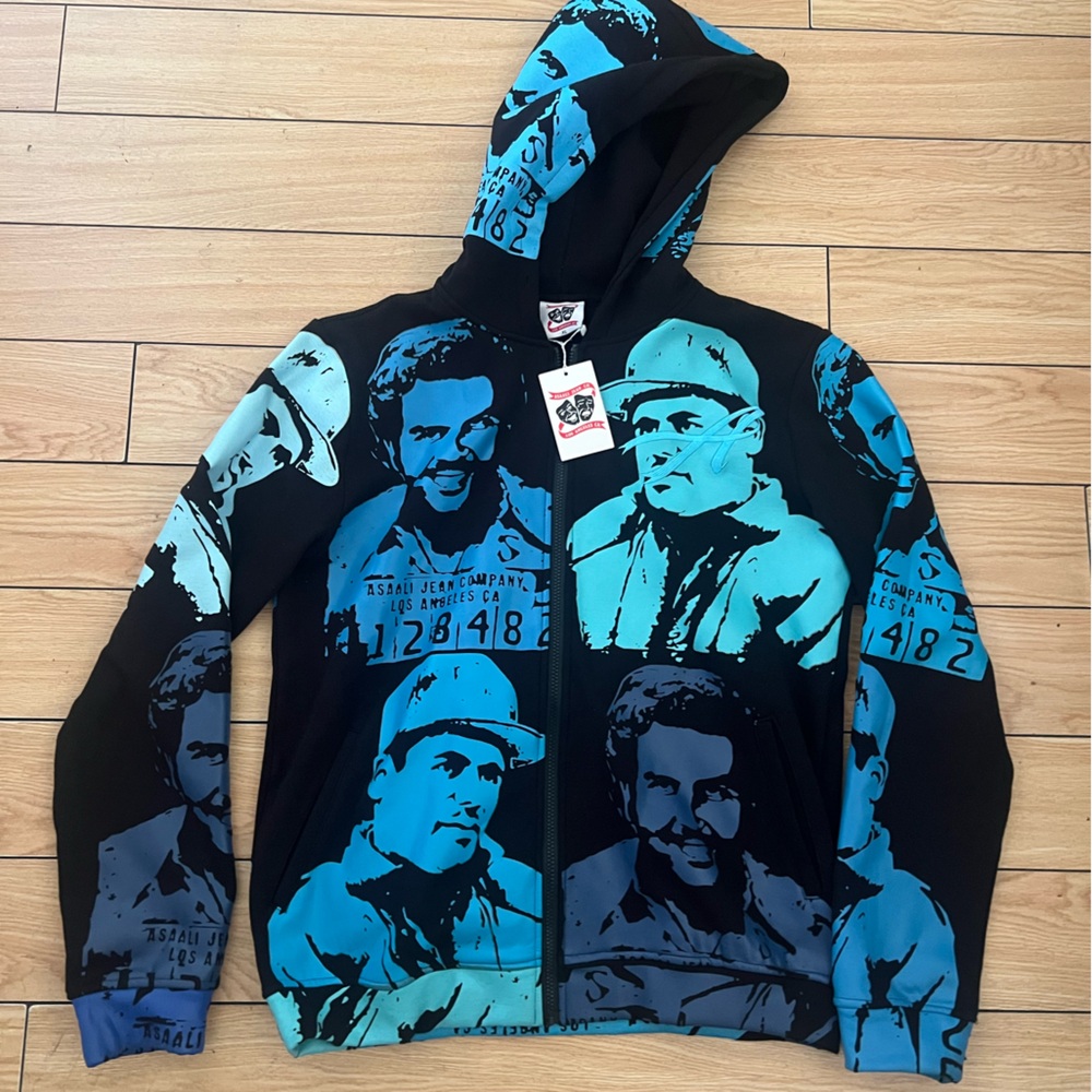 Men's Assali Black & Teal Graphic Zip-Up Hoodie